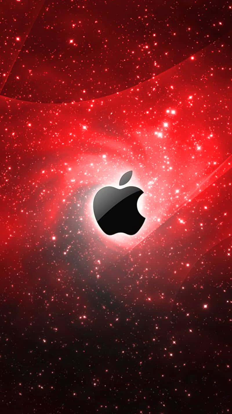 black Apple logo, vibrant red cosmic nebula, glowing stars, HD Phone Wallpaper