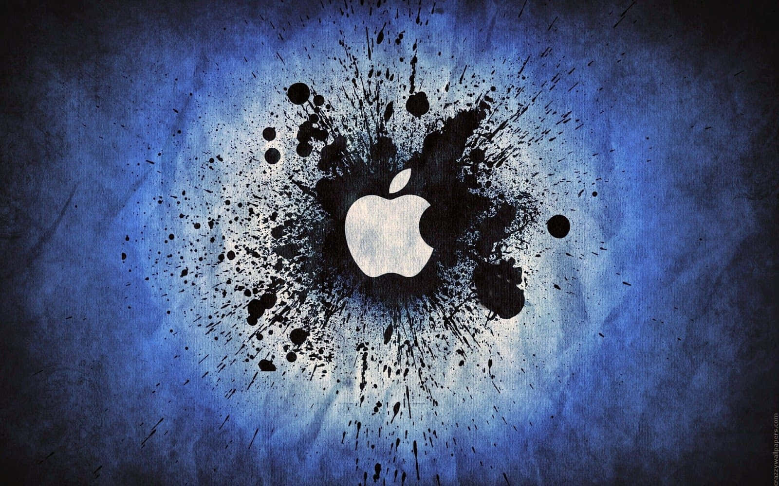 Apple Mac desktop, white Apple logo, black ink splatter, HD Desktop Wallpaper