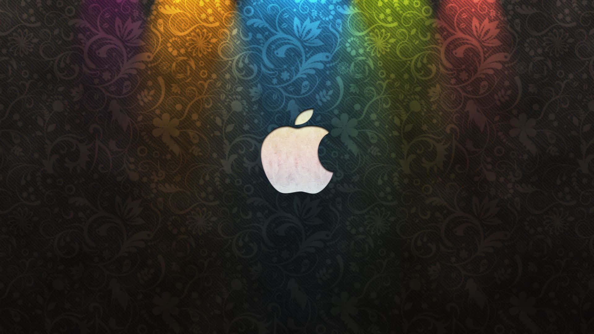 Apple logo, rainbow light beam, dark ornate floral wallpaper, Full HD Desktop Wallpaper