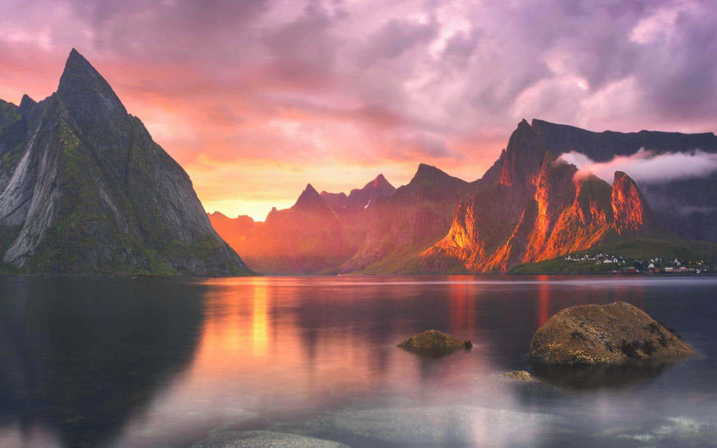 Apple Mac Desktop, sunset, jagged mountains, HD Desktop Wallpaper