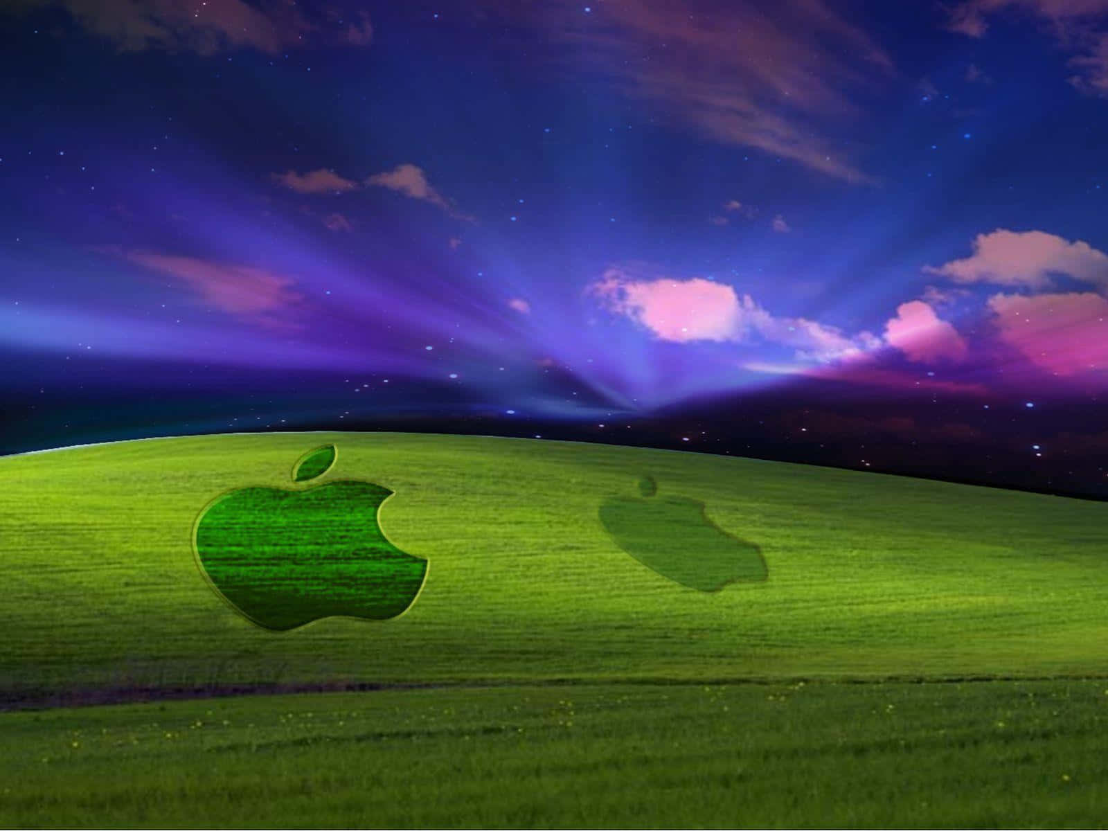 Apple Mac Desktop, vibrant green hill, starry purple sky, HD Desktop Wallpaper