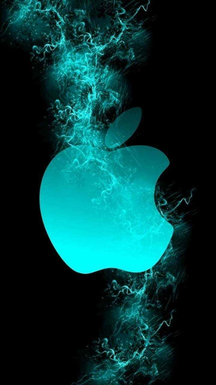 4K Apple, glowing cyan Apple logo, electric energy, HD Phone Wallpaper