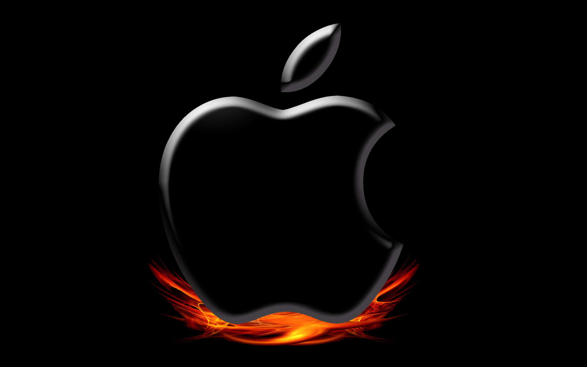 Apple logo, sleek black, fiery orange flames, Full HD Desktop Wallpaper