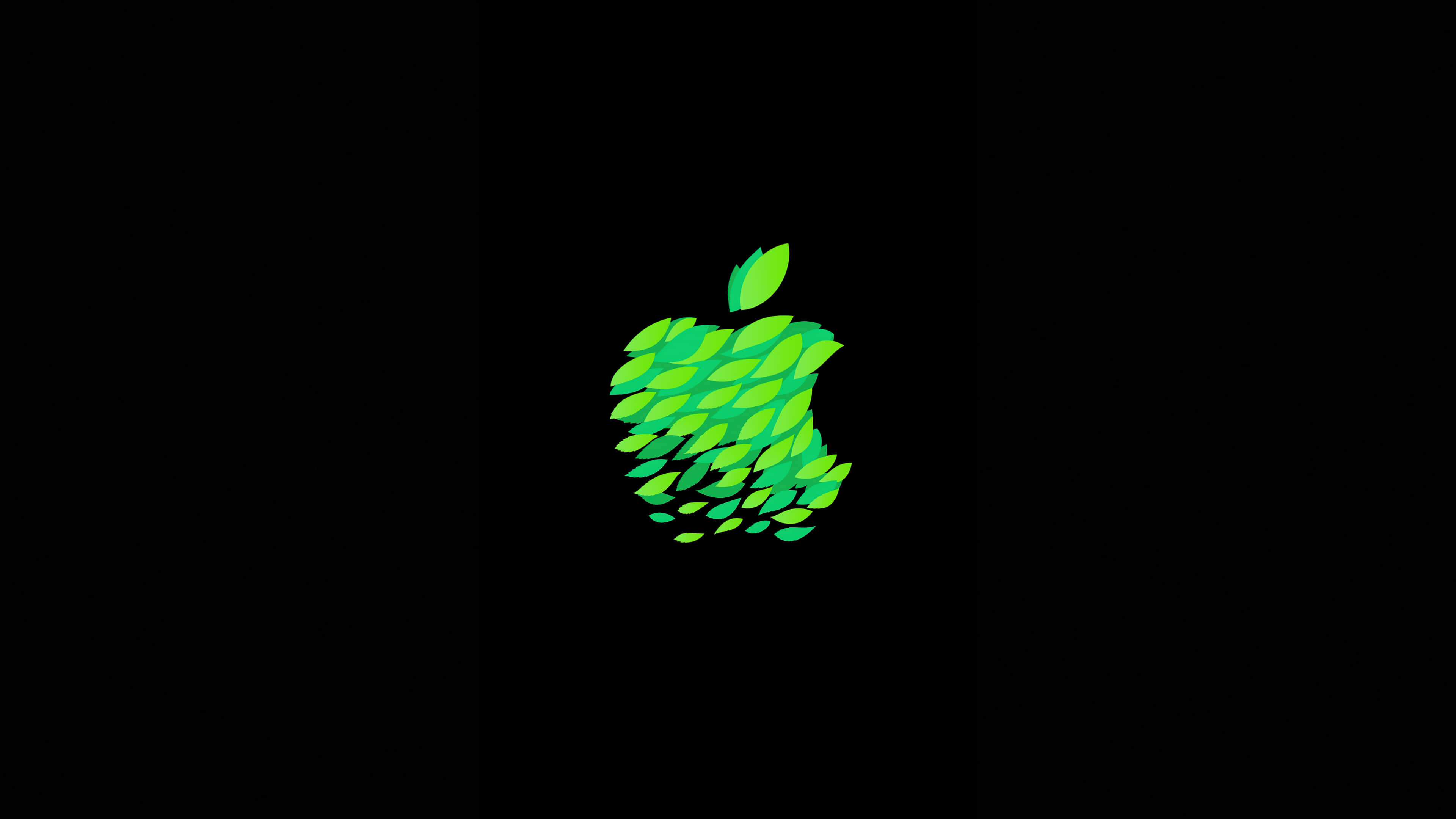 Apple 4K, Apple logo, green leaf-patterned, 4K Desktop Wallpaper