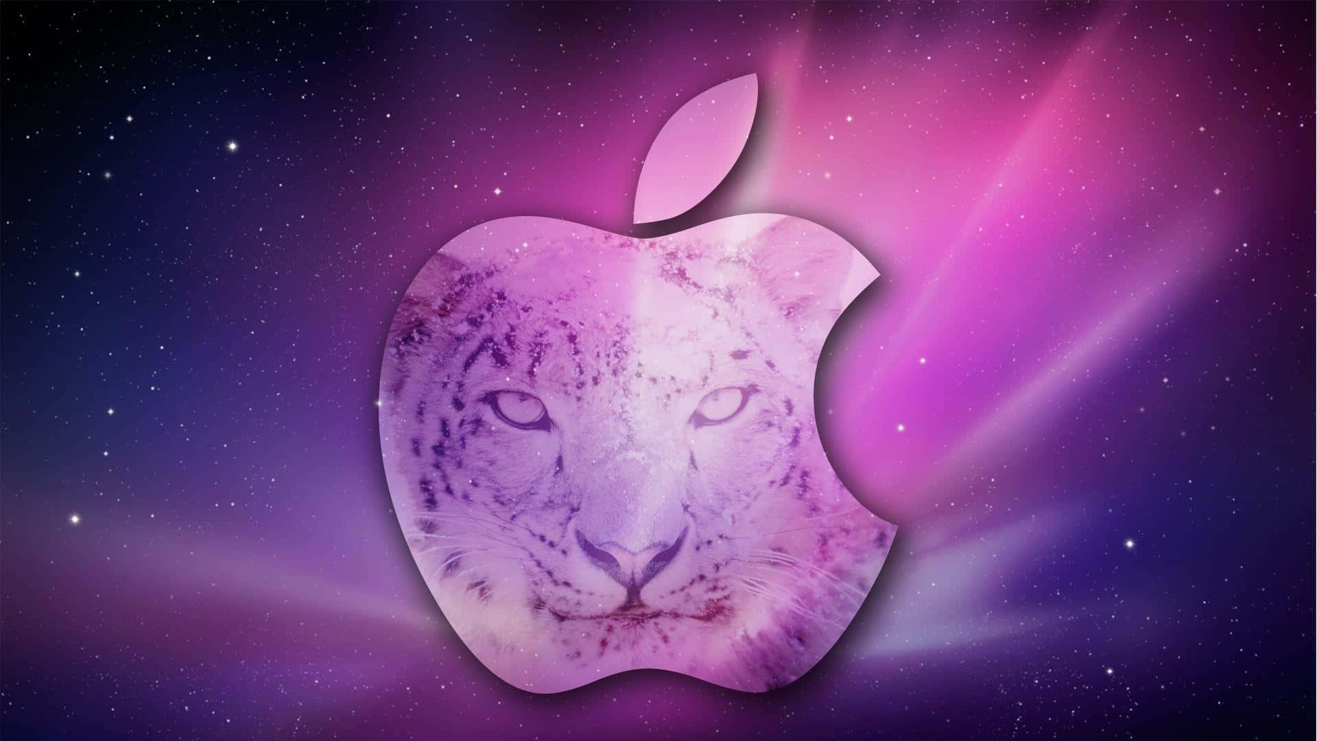 cool apple, glowing purple apple logo, snow leopard's face, Full HD Desktop Wallpaper
