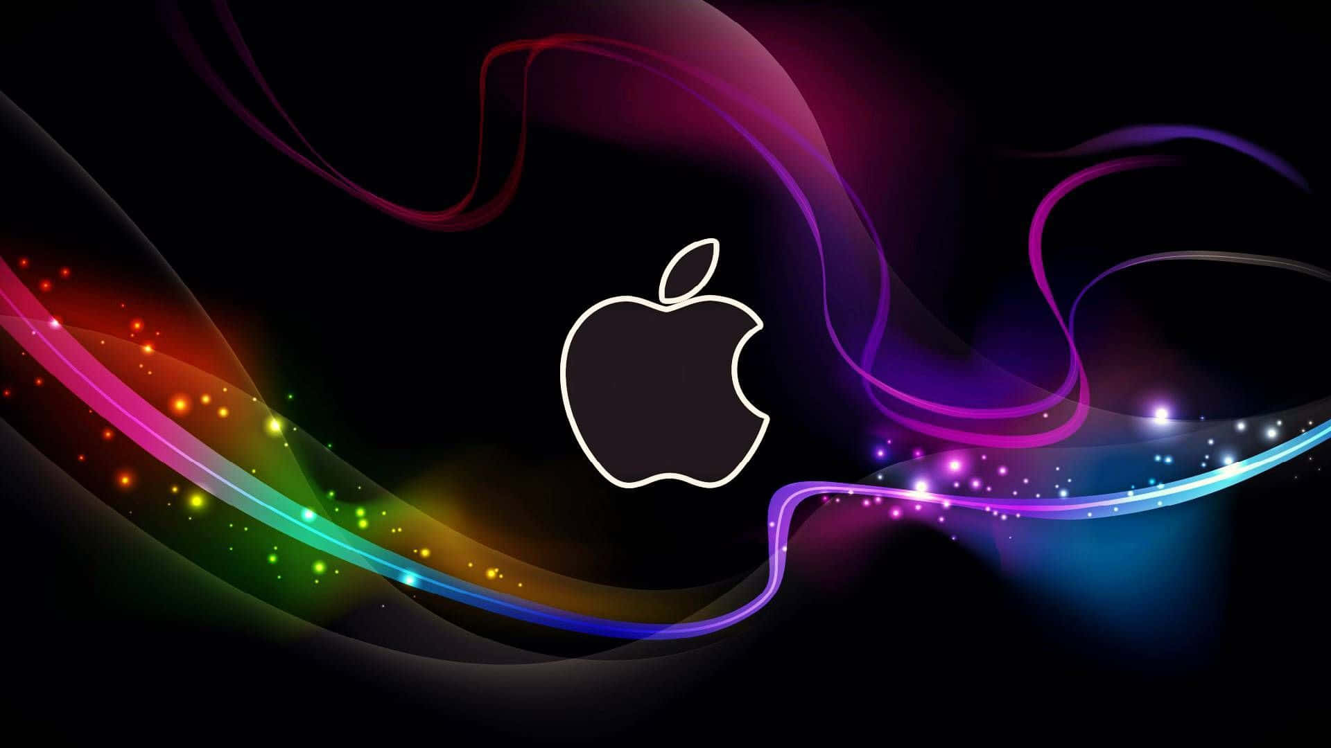 Apple logo, black background, swirling rainbow light trails, Full HD Desktop Wallpaper