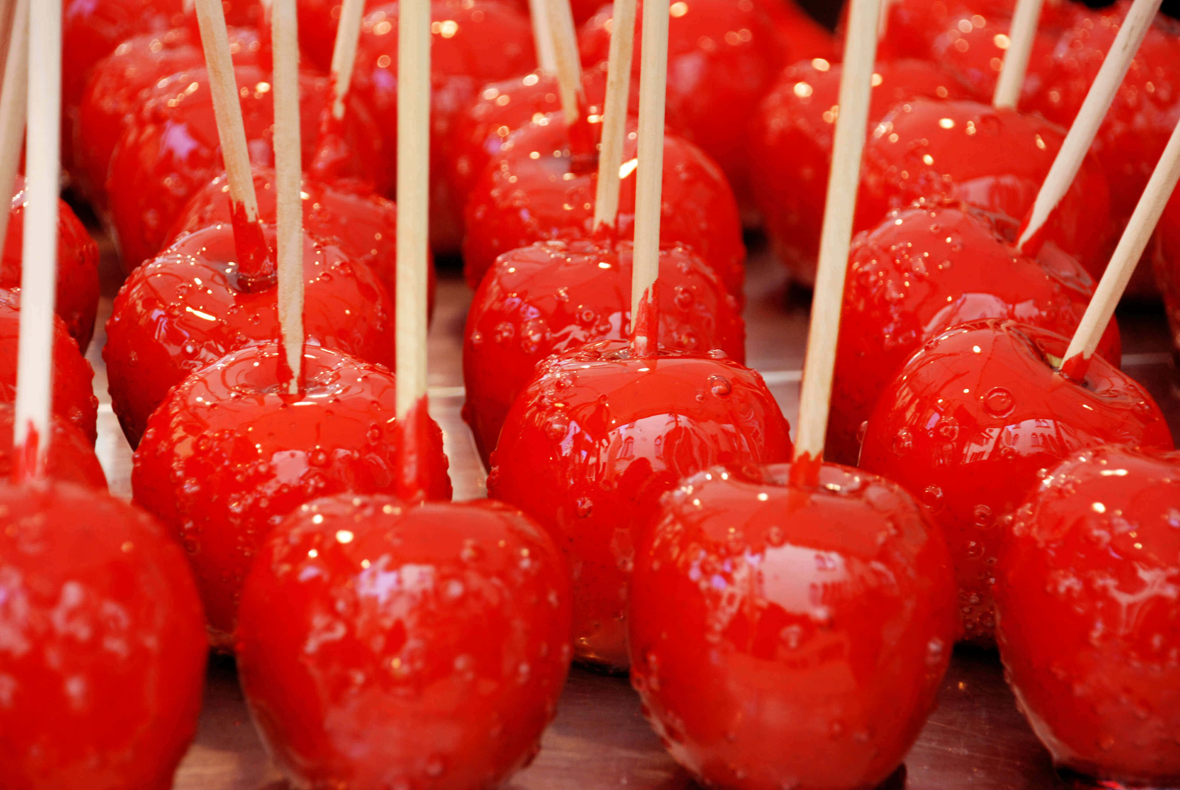 candy apples, glossy red, candied apples, 4K Desktop Wallpaper