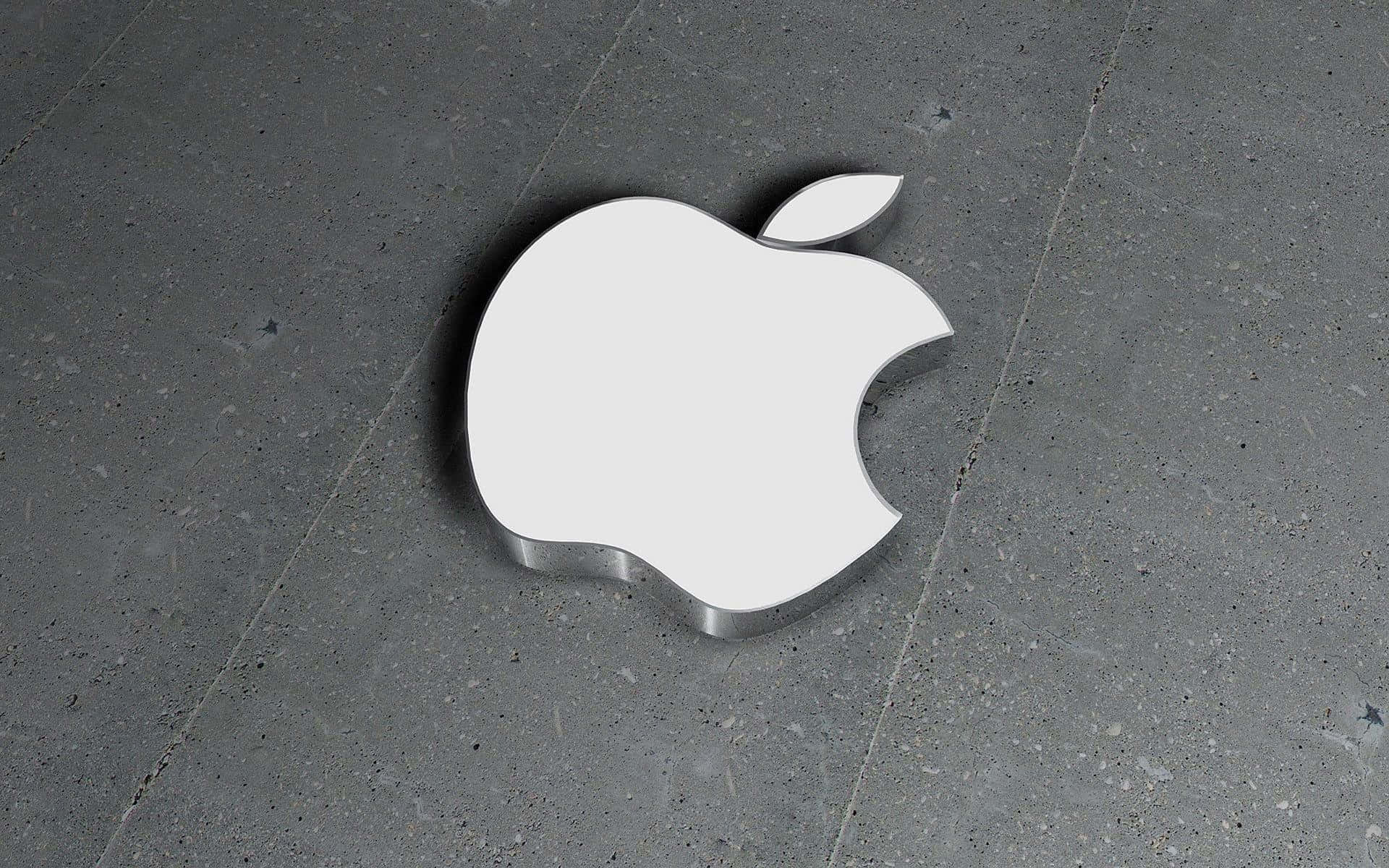 Apple logo, white, textured gray concrete floor, Full HD Desktop Wallpaper