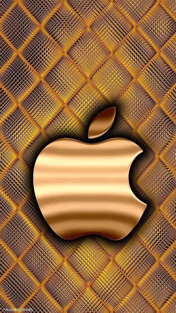 gold Apple logo, textured golden diamond grid background, metallic sheen, SD Phone Wallpaper