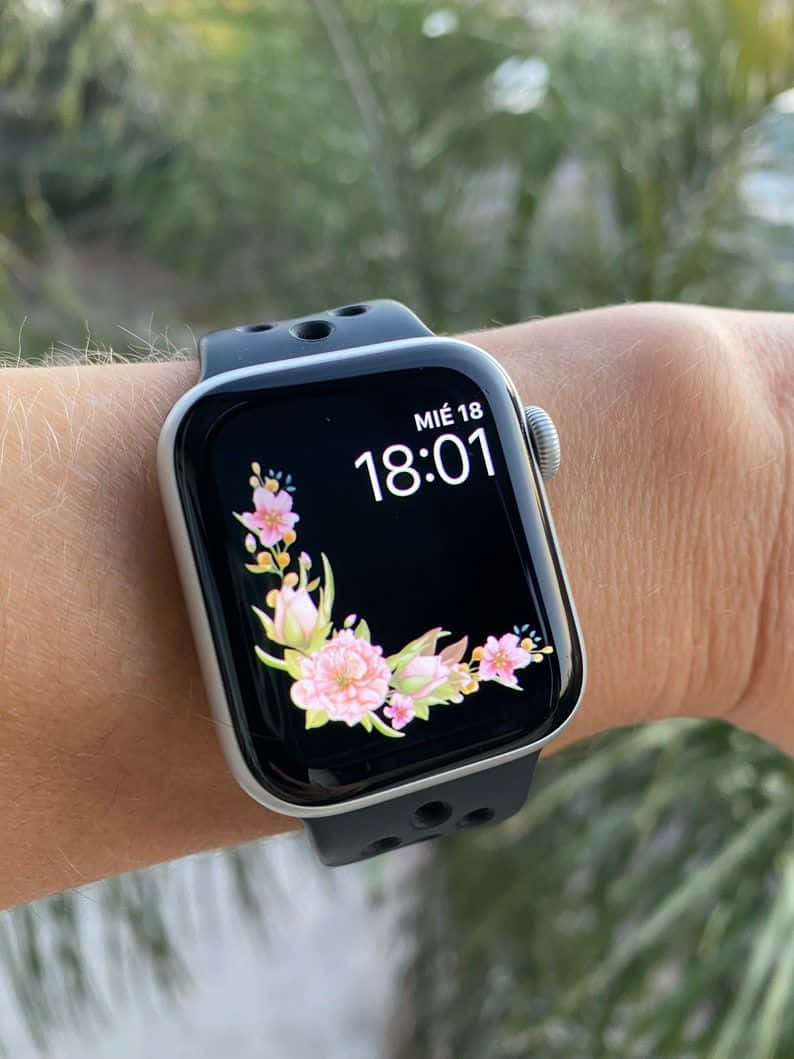 Apple Watch, floral wallpaper, 18:01, SD Phone Wallpaper