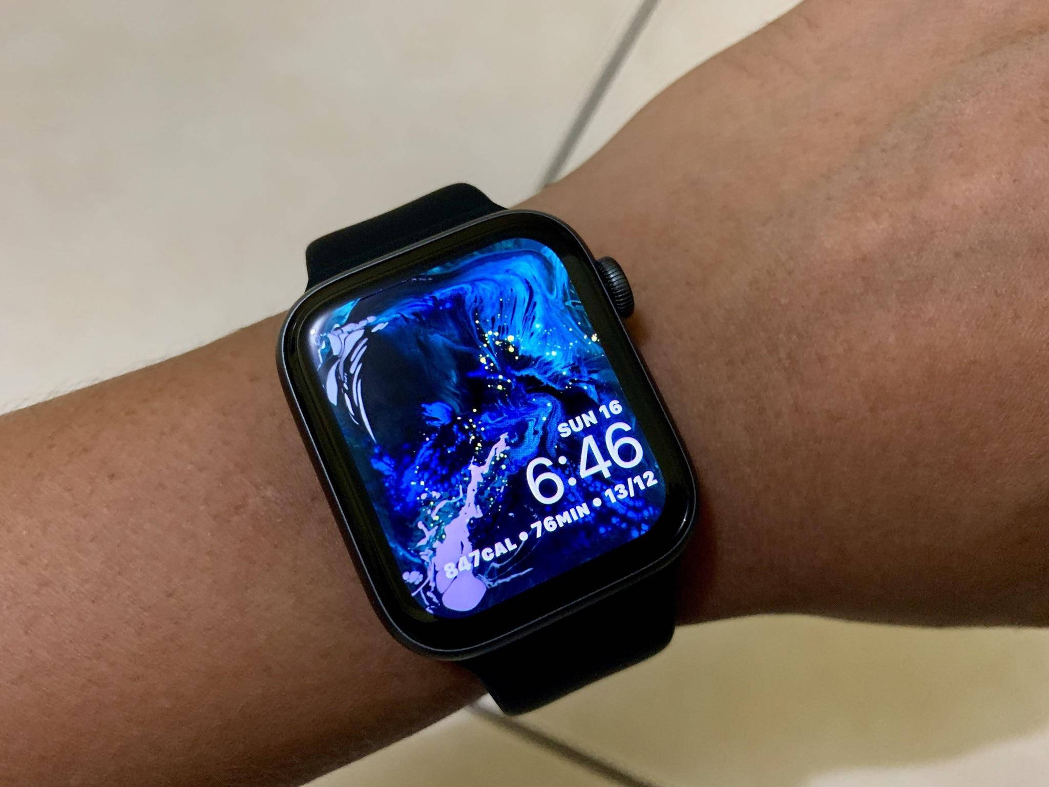 Apple Watch, black color, vibrant blue abstract wallpaper, Full HD Desktop Wallpaper