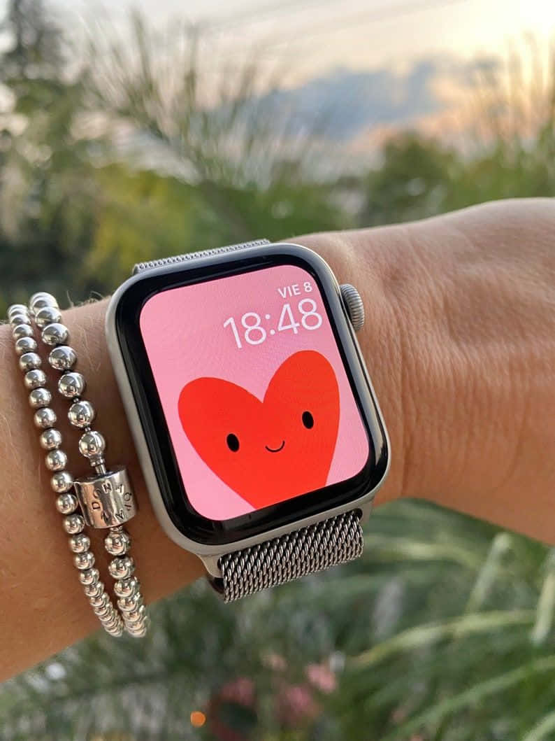 Apple Watch, heart watch face, sunset garden, SD Phone Wallpaper