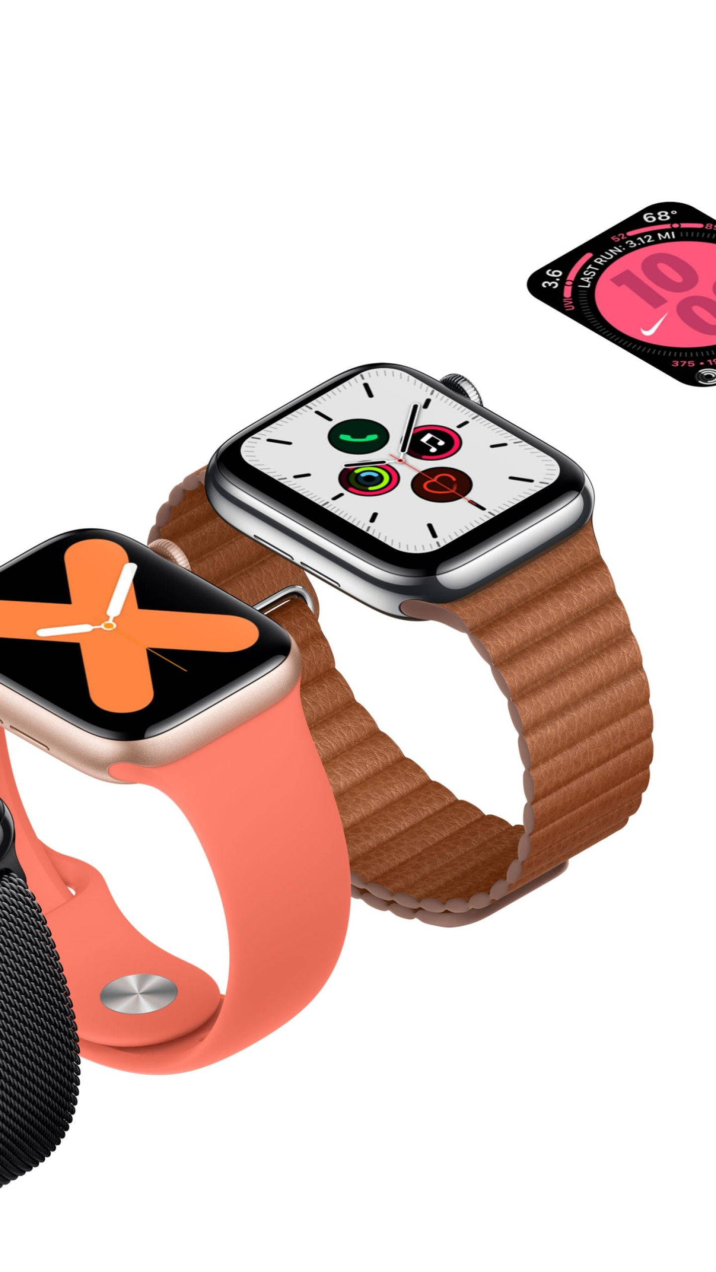 Apple Watch, salmon pink rubber strap, colorful straps, 2K Phone Wallpaper