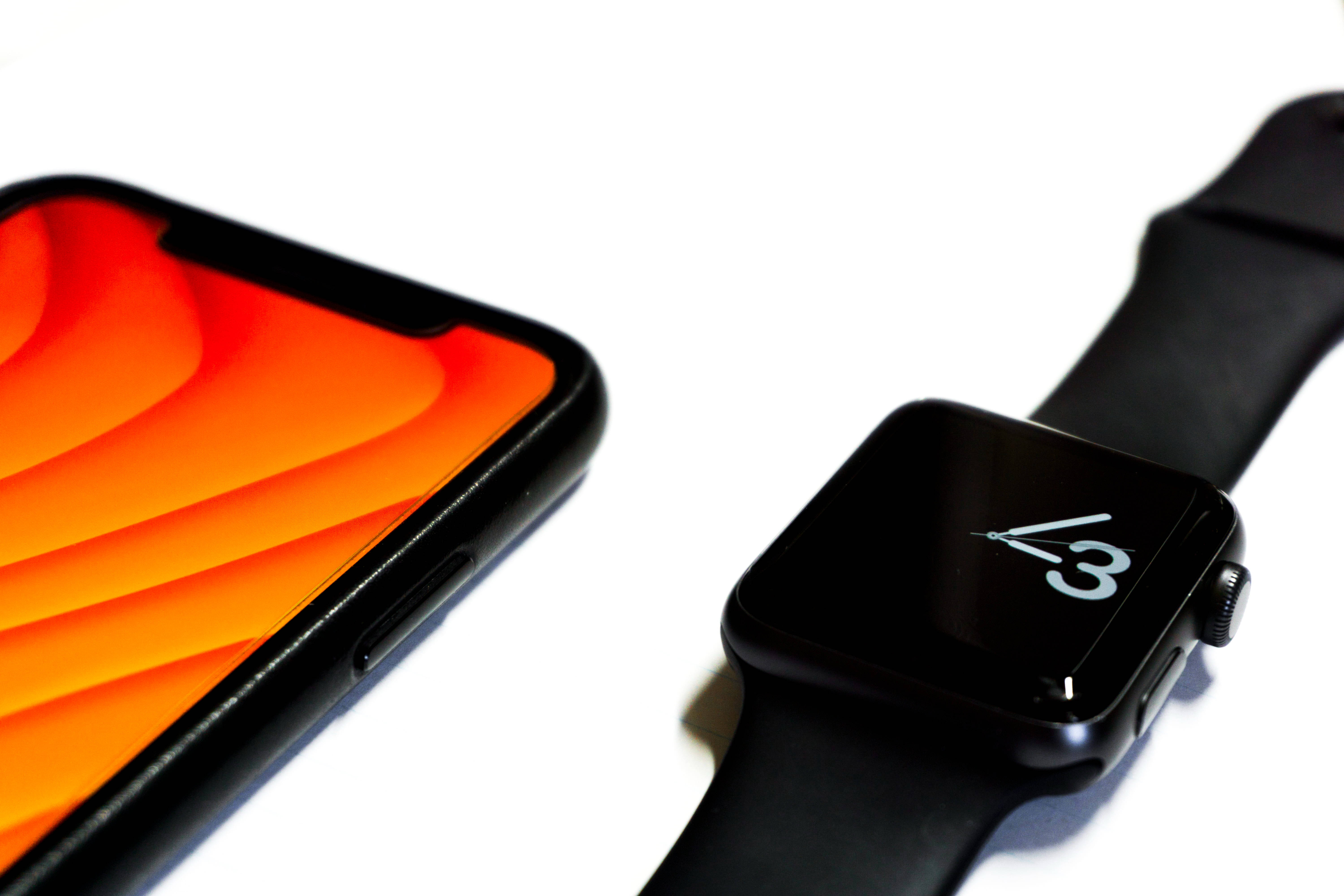 Apple Watch, black Apple Watch, minimalist white surface, 5K Desktop Wallpaper