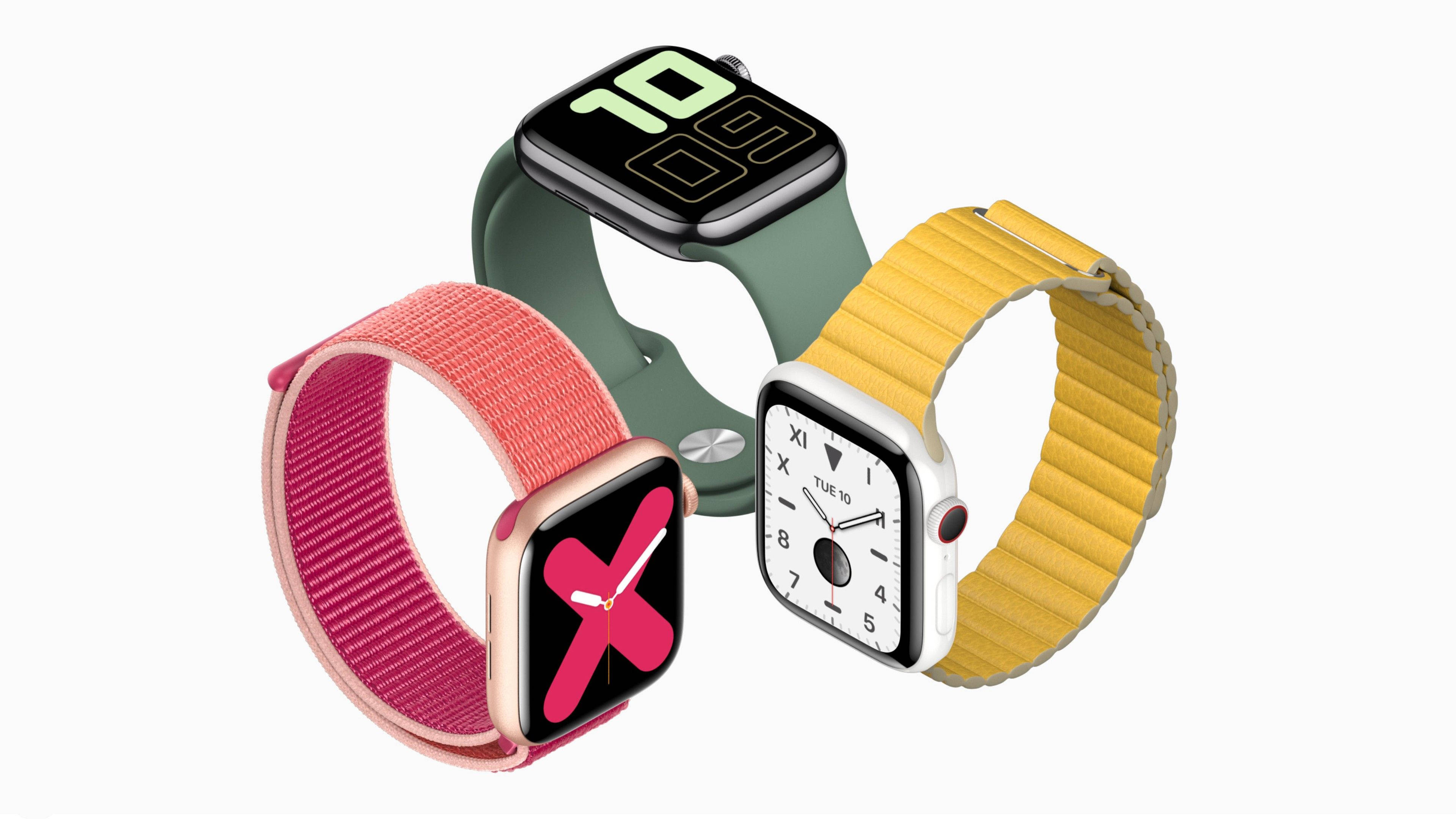 Apple Watch, colorful bands, distinct watch faces, 4K Desktop Wallpaper