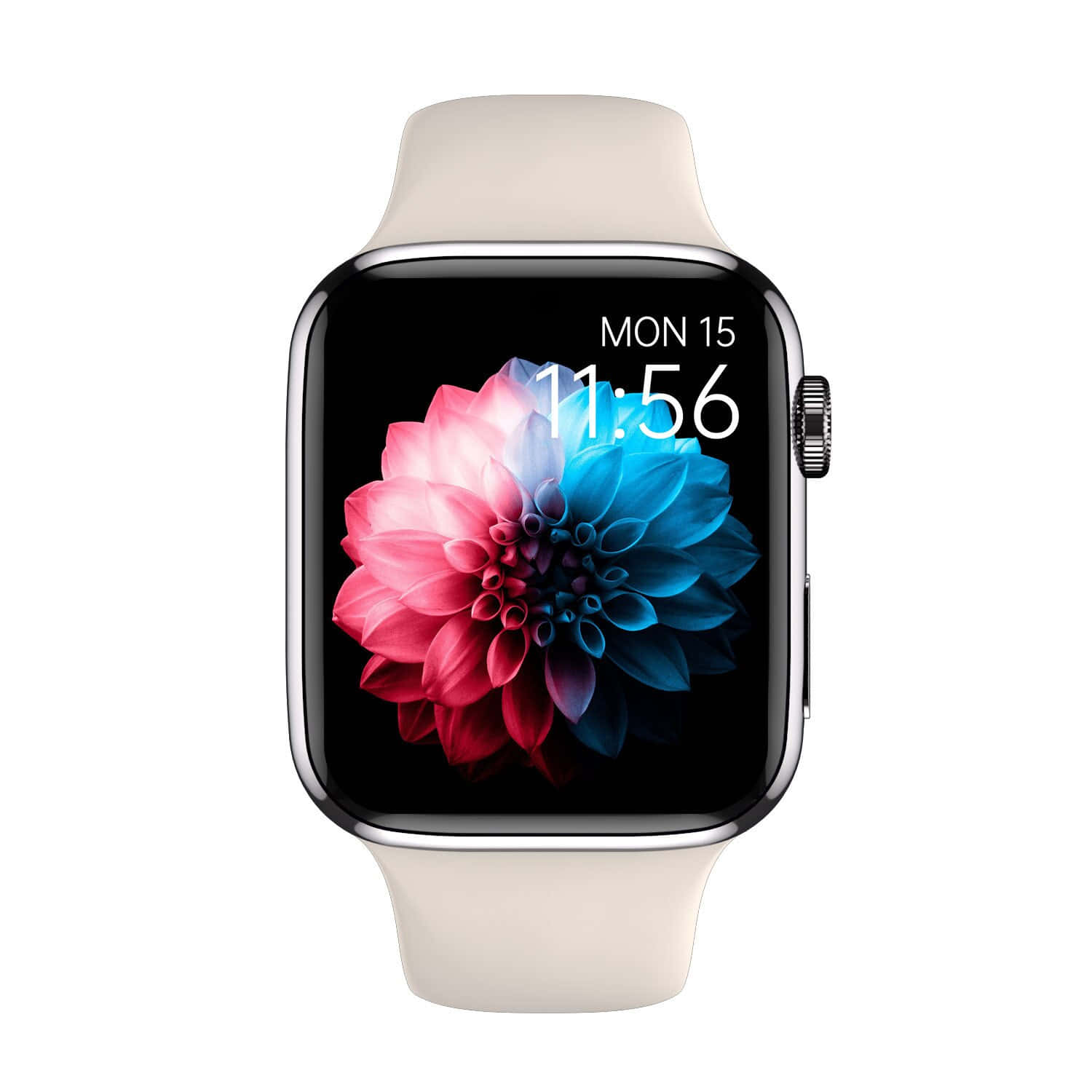Apple Watch, beige band, vibrant pink and blue flower, HD Desktop Wallpaper