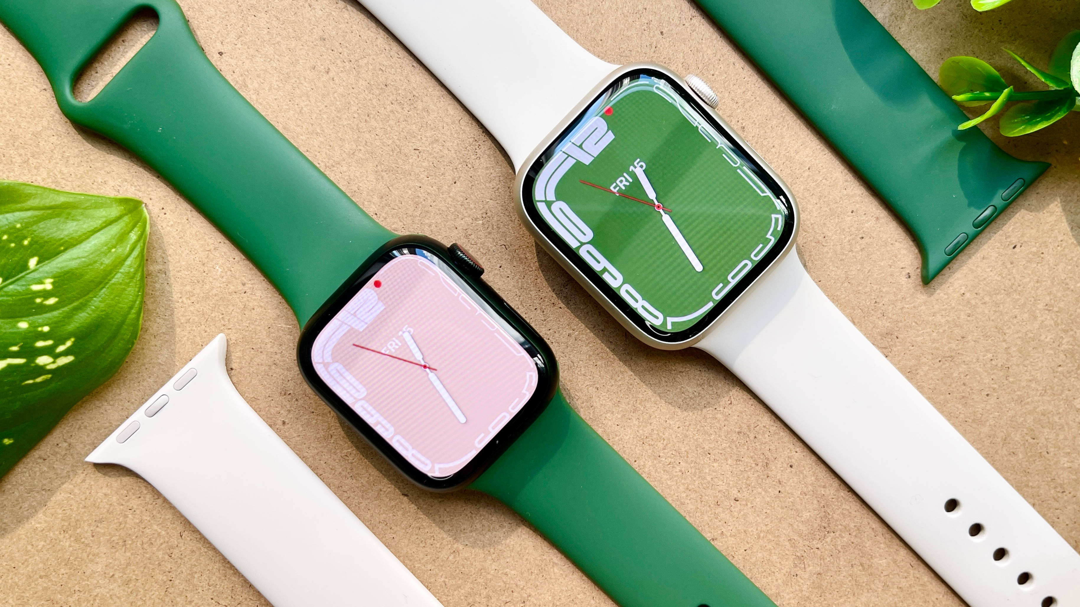 Apple Watch, green band, white band, 2K Desktop Wallpaper