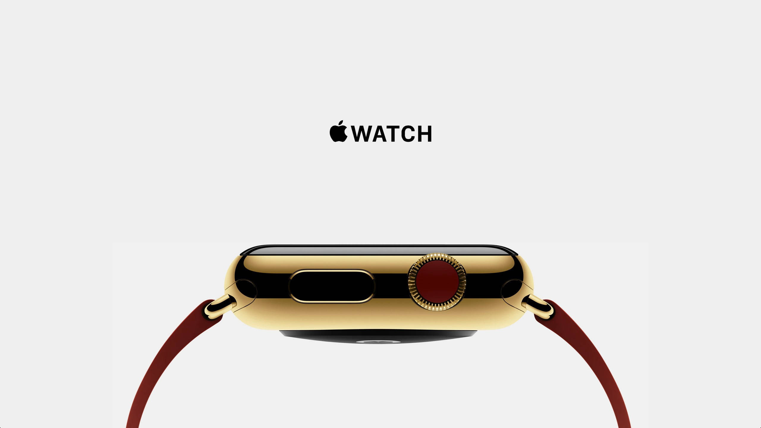 Apple Watch, gold bezel, red crown, 2K Desktop Wallpaper