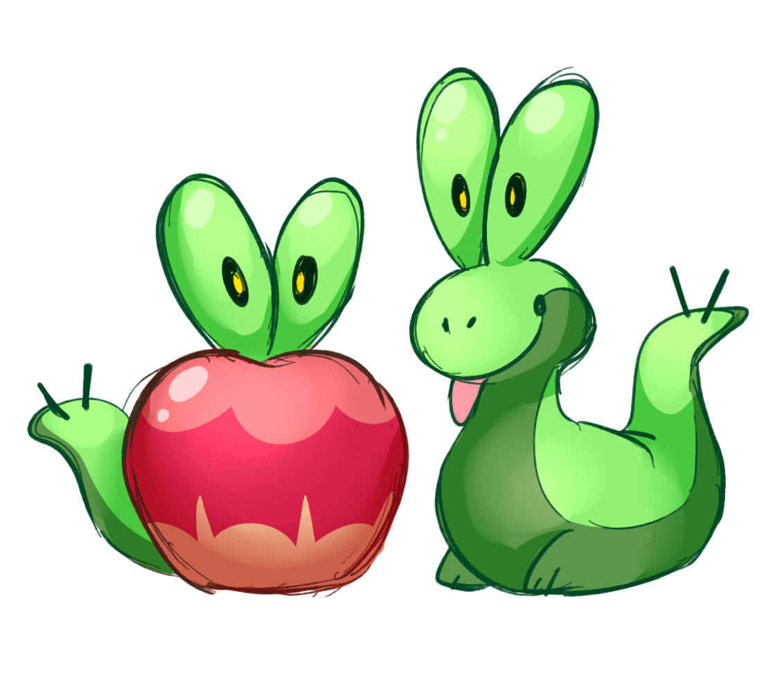 Applin, green worm, apple shell, SD Desktop Wallpaper