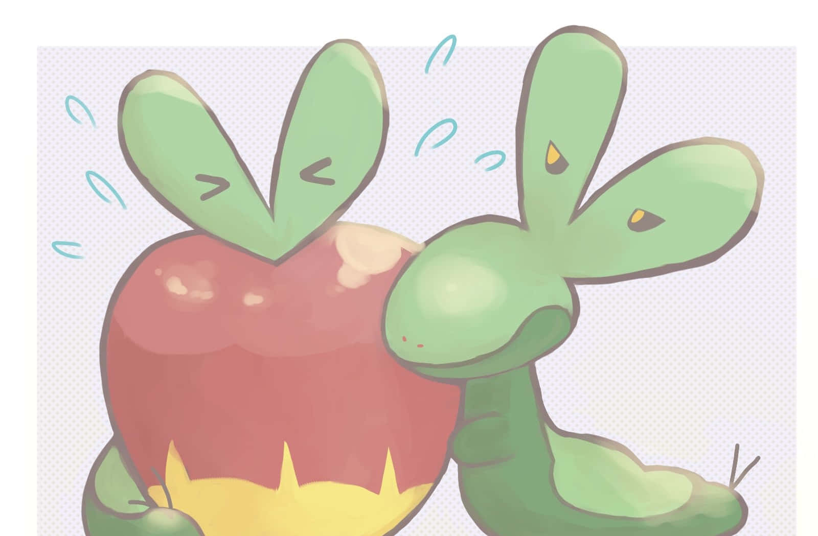 Applin, green cartoon creature, leaf-like ears, HD Desktop Wallpaper