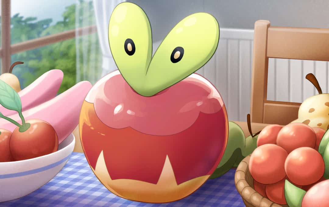 Applin, checkered tablecloth, fresh fruit, SD Desktop Wallpaper