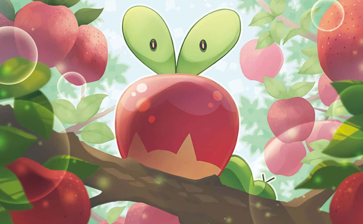 Applin, apple tree, glowing pink apples, SD Desktop Wallpaper