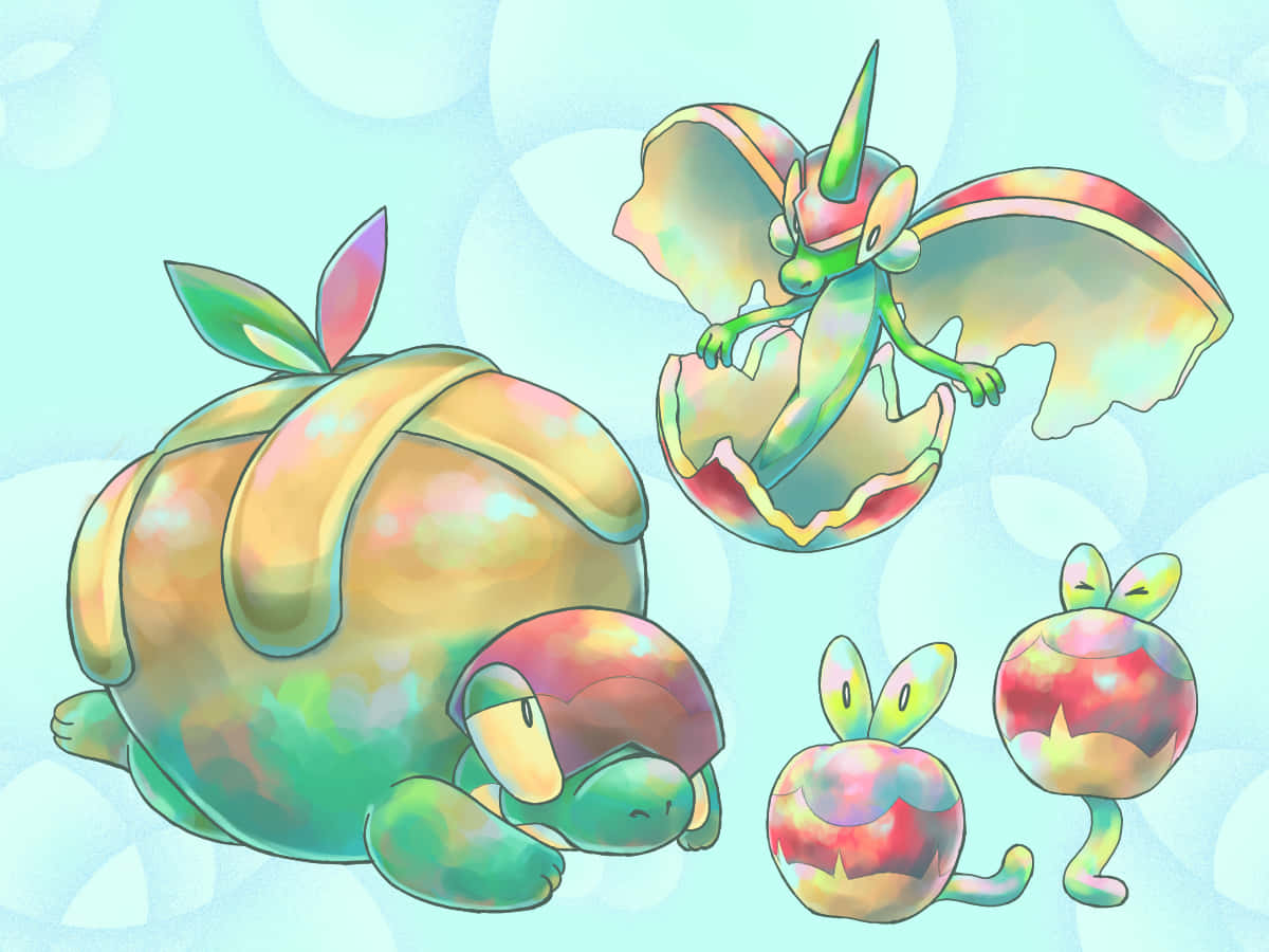 Applin, iridescent shells, leafy accents, SD Desktop Wallpaper