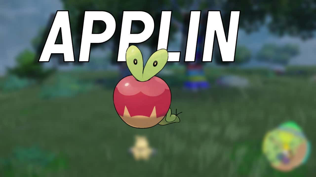 Applin, cartoon apple creature, green leaves, HD Desktop Wallpaper