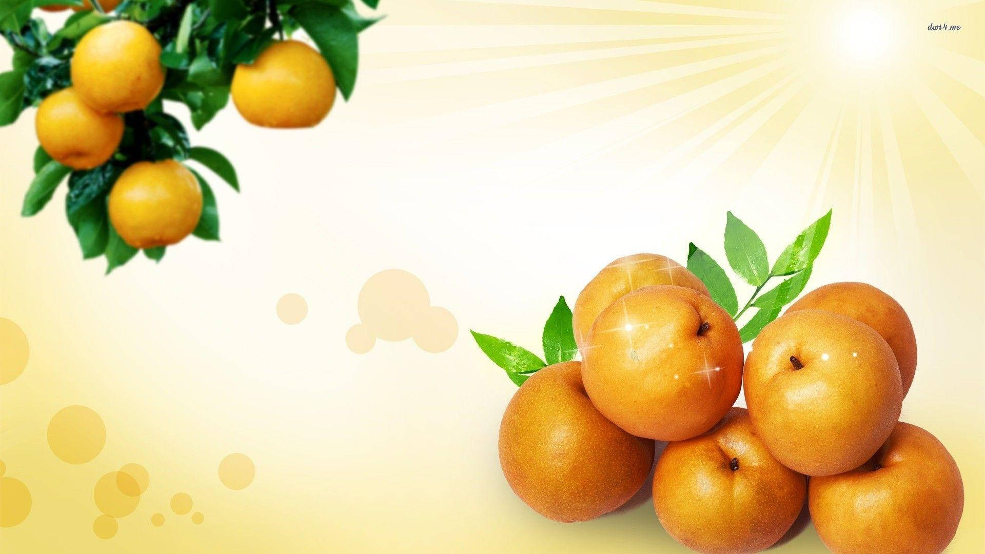 Apricot, orange fruits, green leaves, Full HD Desktop Wallpaper
