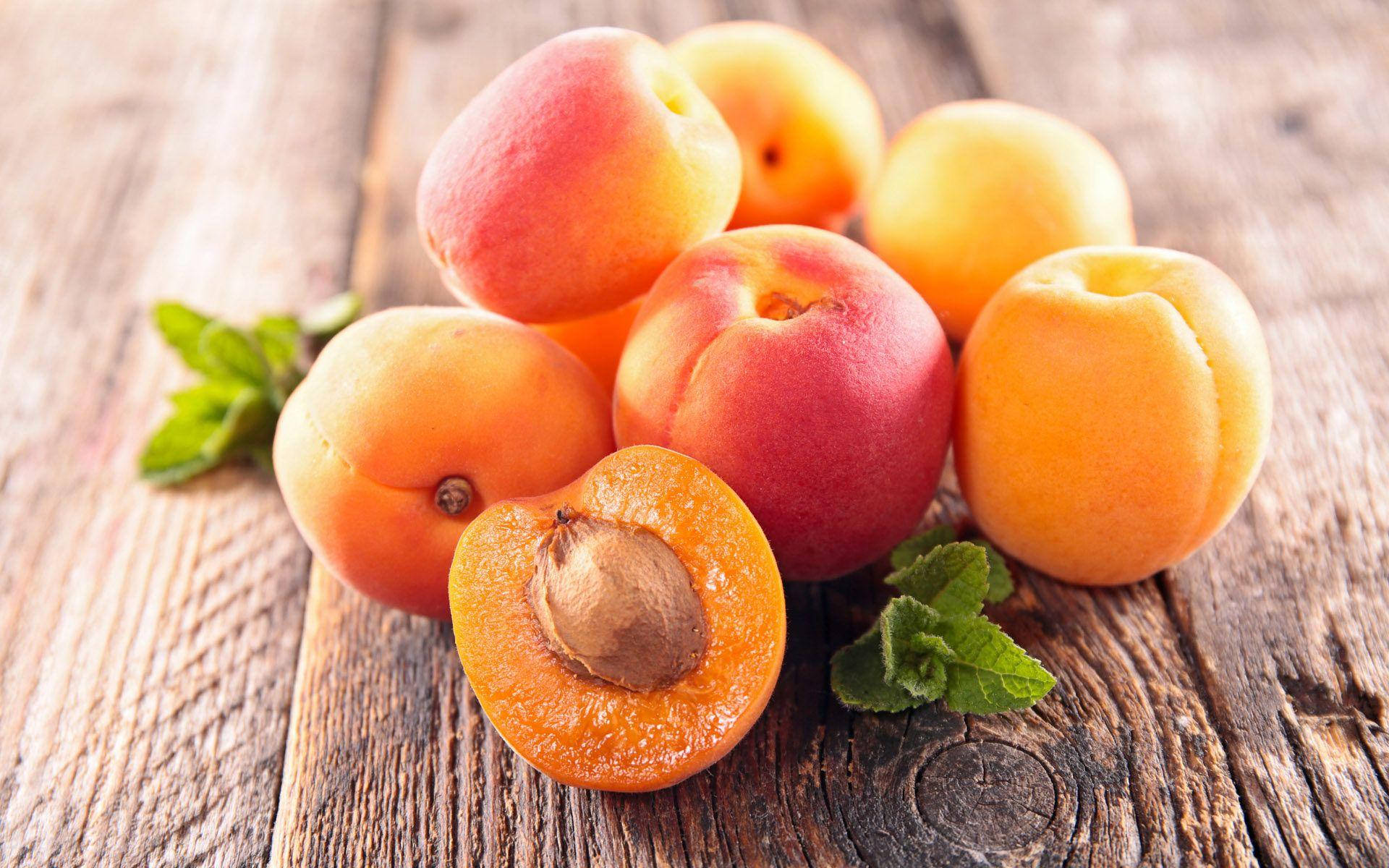 apricot fruits, red and orange, fresh mint leaves, Full HD Desktop Wallpaper