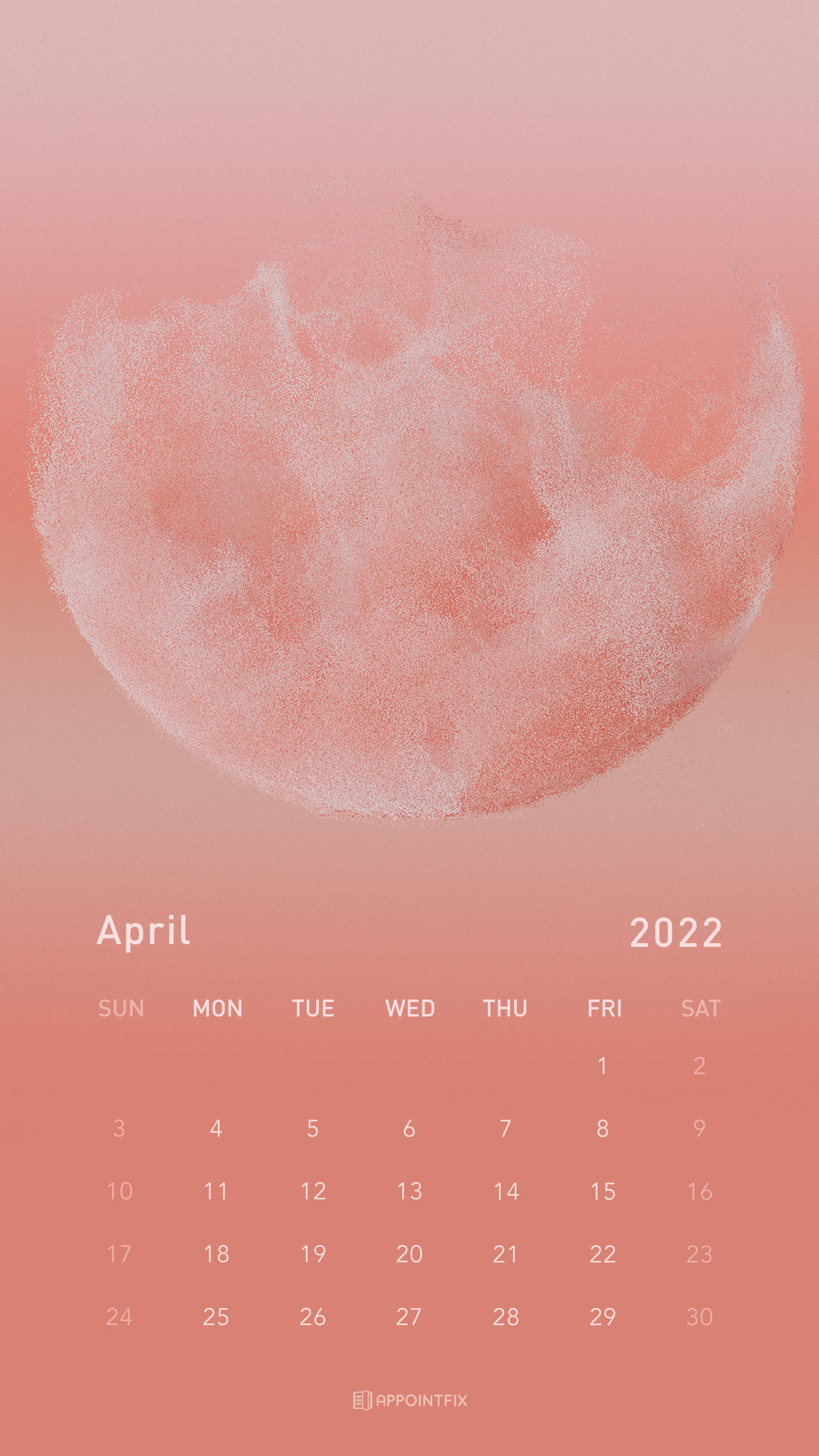 Pink Moon April 2022 Calendar, soft pink gradient, dotted moon, 2K Phone Wallpaper