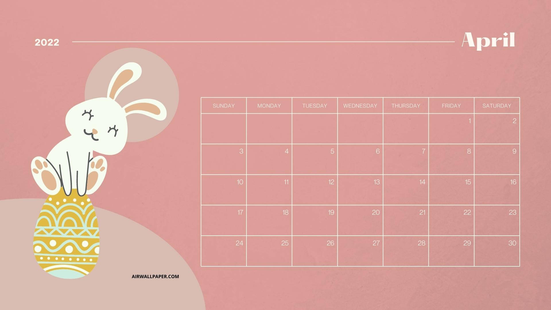 pink bunny, Easter egg, April 2022 calendar, Full HD Desktop Wallpaper