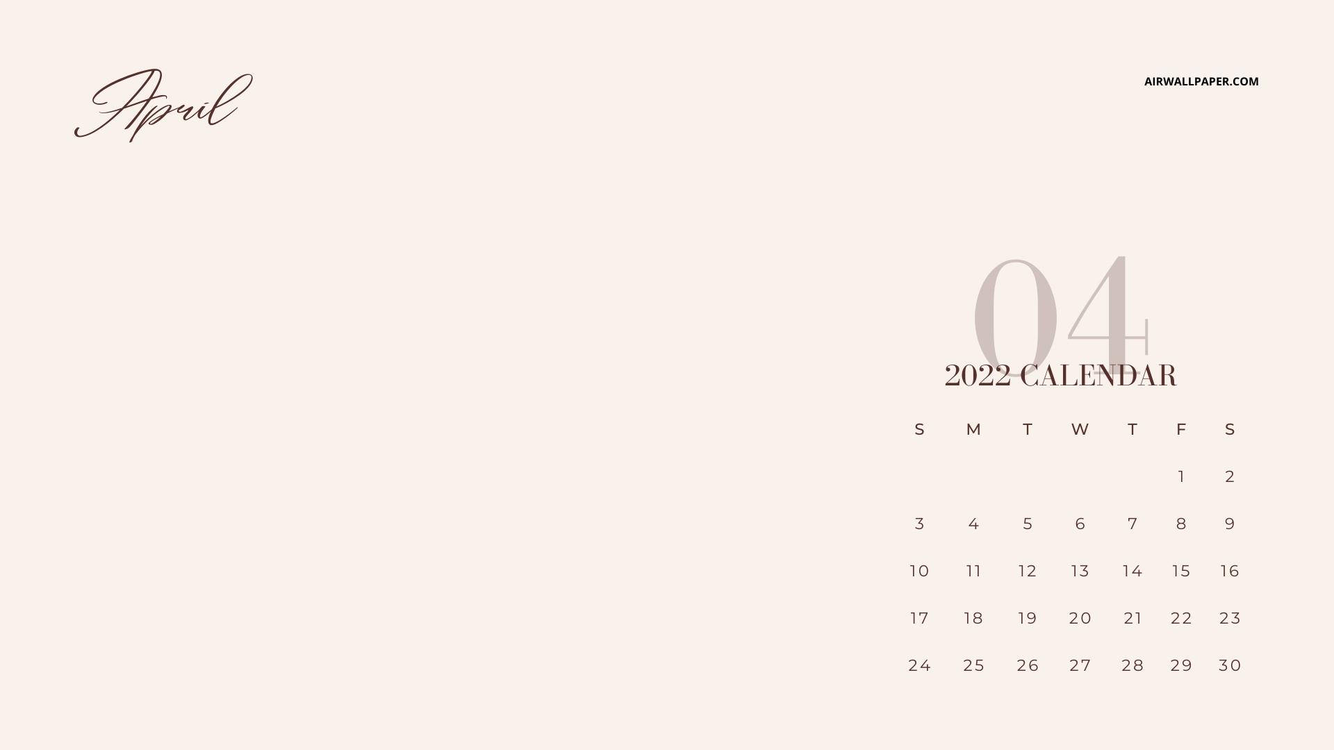 April 2022 Calendar, pink, minimalist, Full HD Desktop Wallpaper