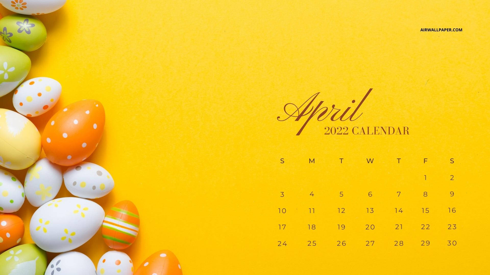 yellow Easter eggs, colorful patterned Easter eggs, April 2022 calendar, Full HD Desktop Wallpaper