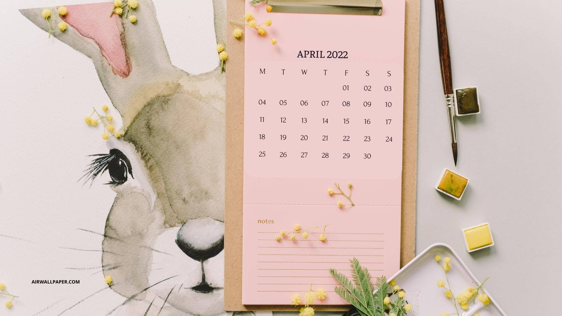 bunny art clipboard, April 2022 calendar, pink April 2022 calendar, Full HD Desktop Wallpaper