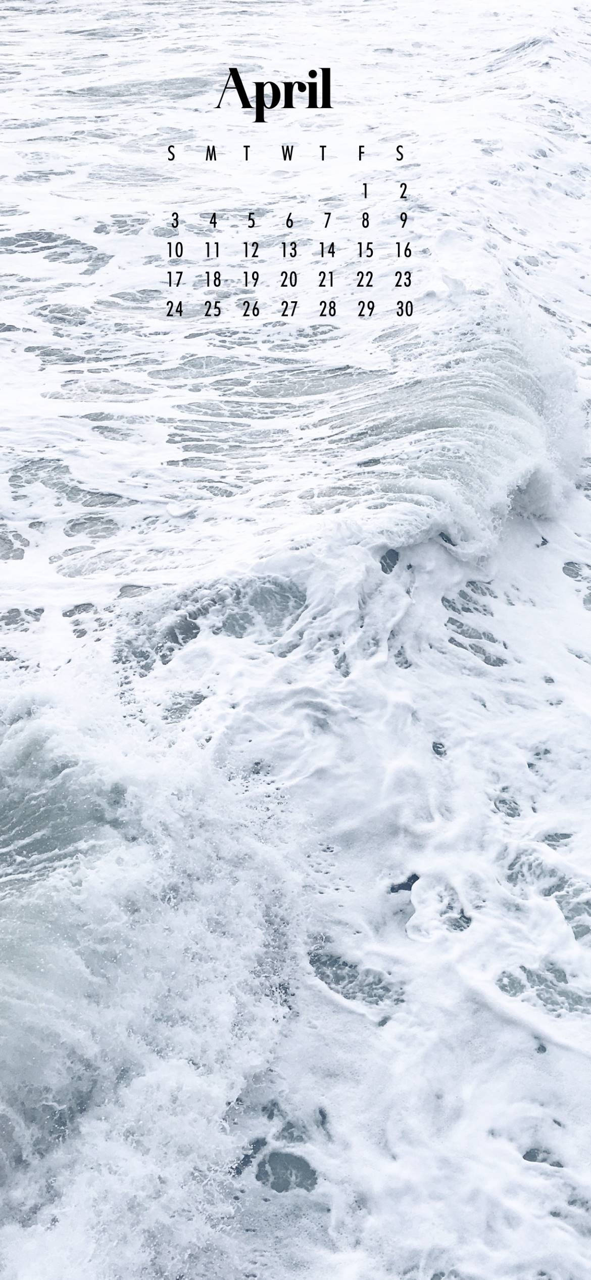 Ocean Waves April 2022 Calendar, crashing ocean waves, frothy white foam, Full HD Phone Wallpaper