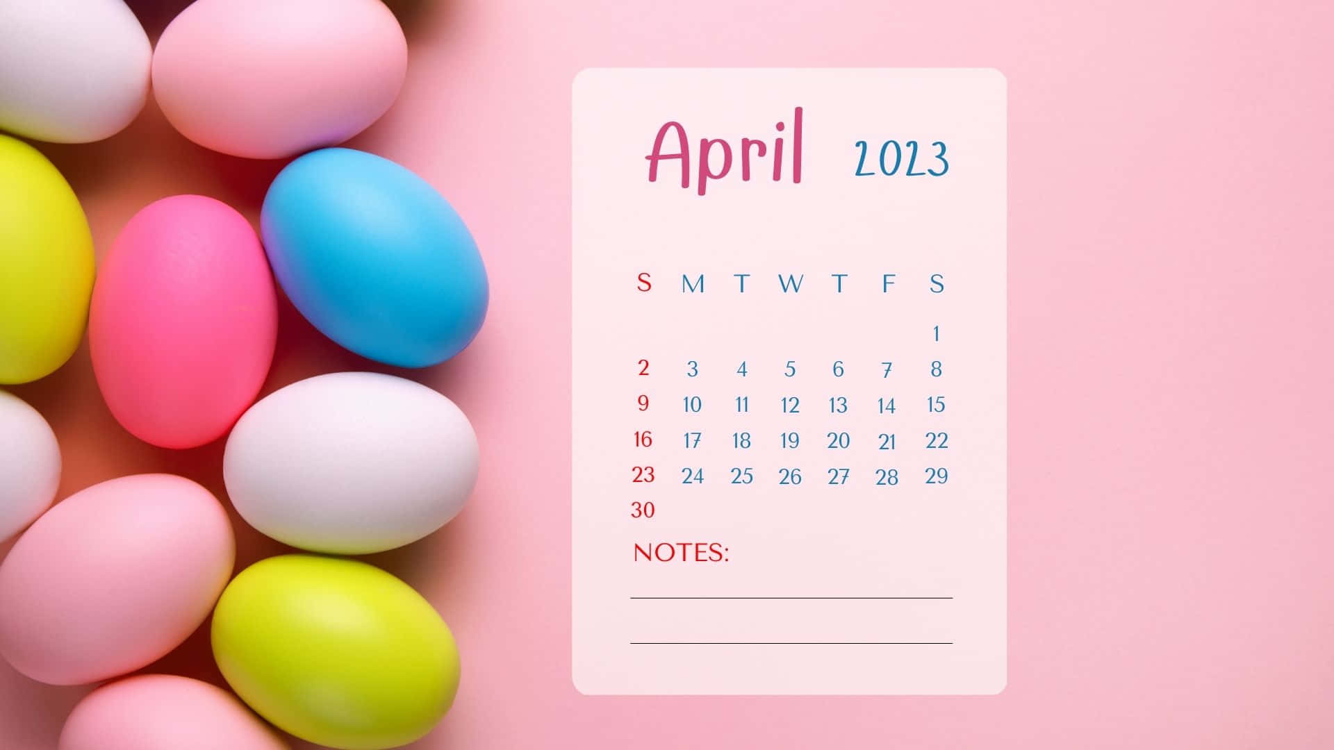 April 2023 Calendar, pastel, colorful smooth eggs, Full HD Desktop Wallpaper
