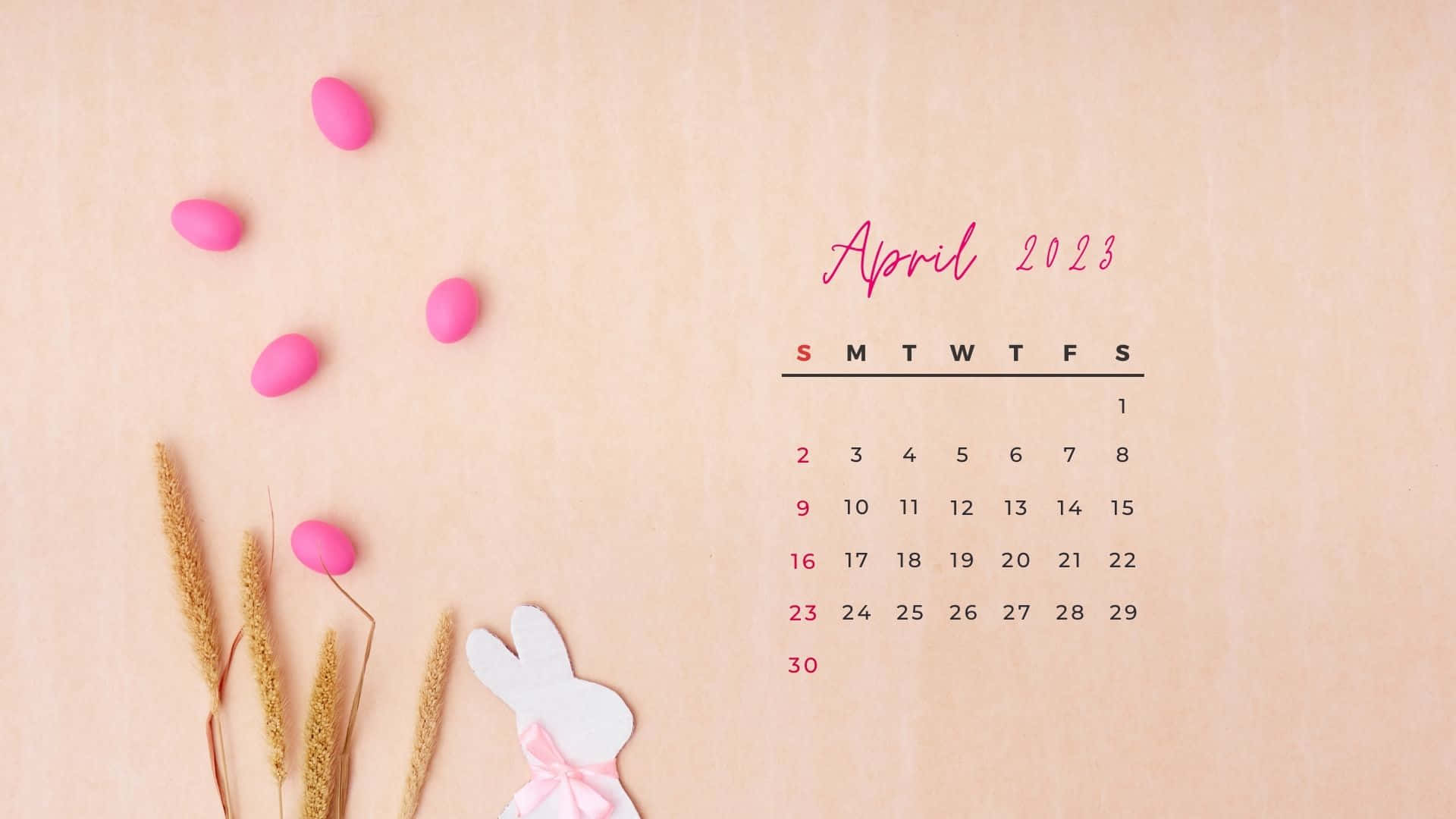 April 2023 Calendar, bunnies, eggs, Full HD Desktop Wallpaper