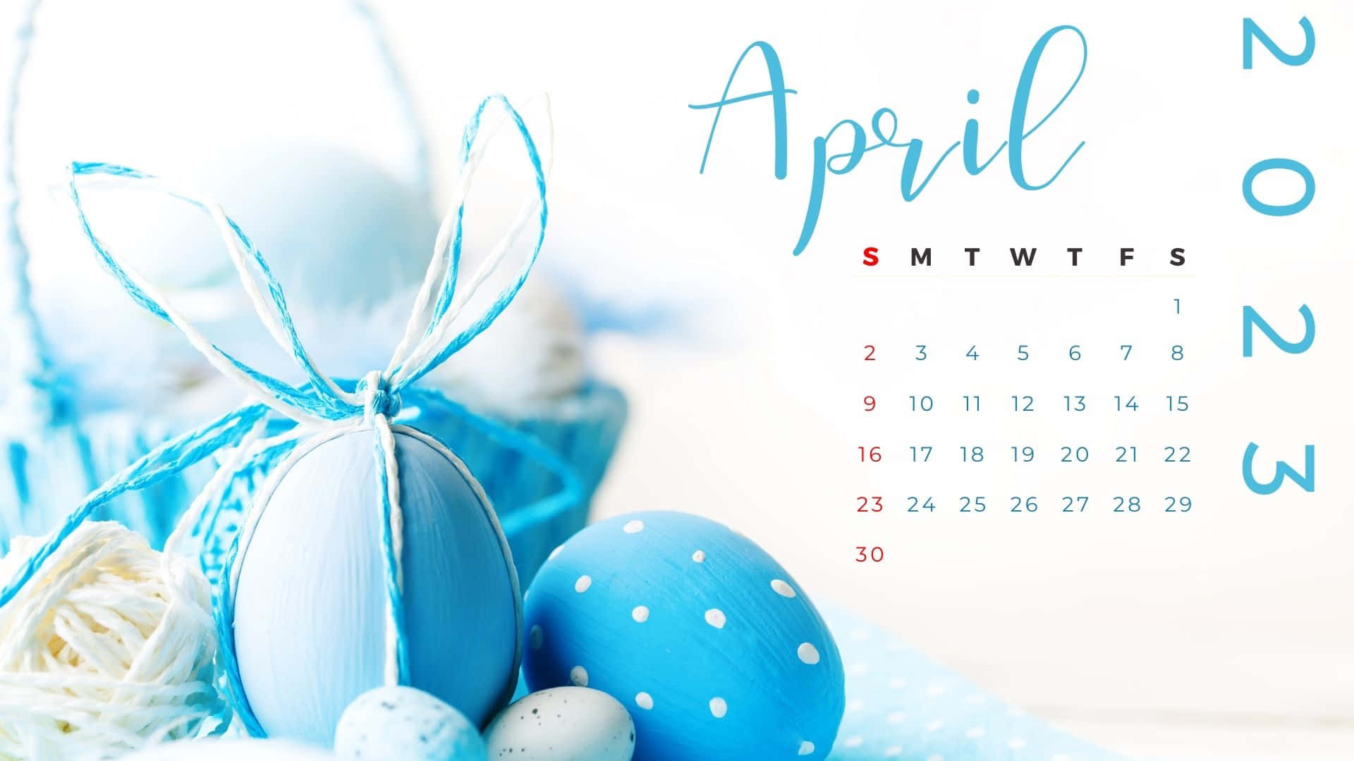 April 2023 Calendar, blue painted eggs, yarn, Full HD Desktop Wallpaper