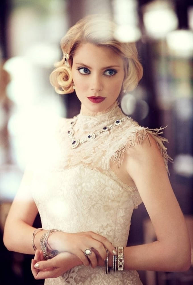 April Bowlby, blonde curls, bold red lips, SD Phone Wallpaper