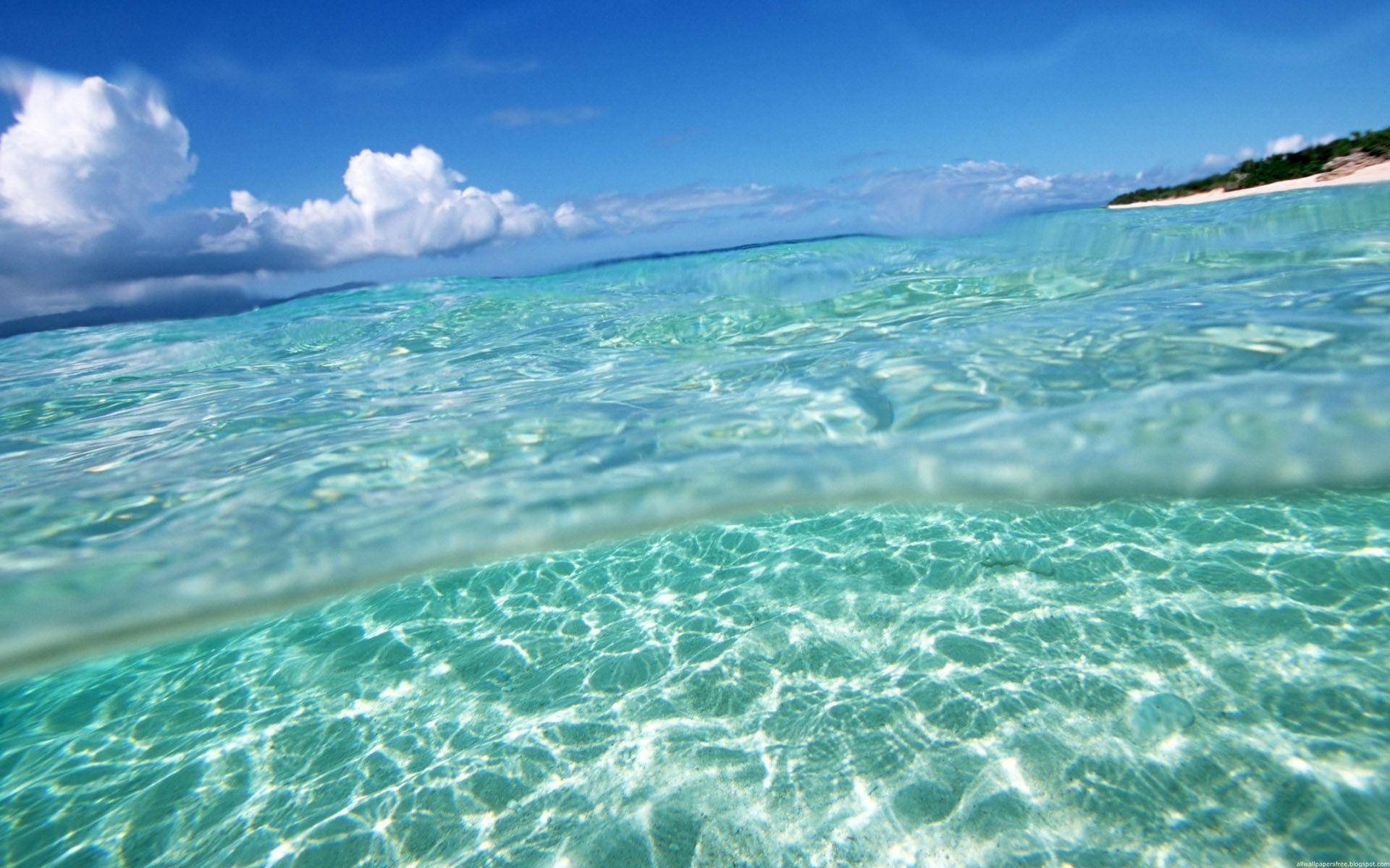 turquoise water, sunlit ripples, bright blue sky, Full HD Desktop Wallpaper