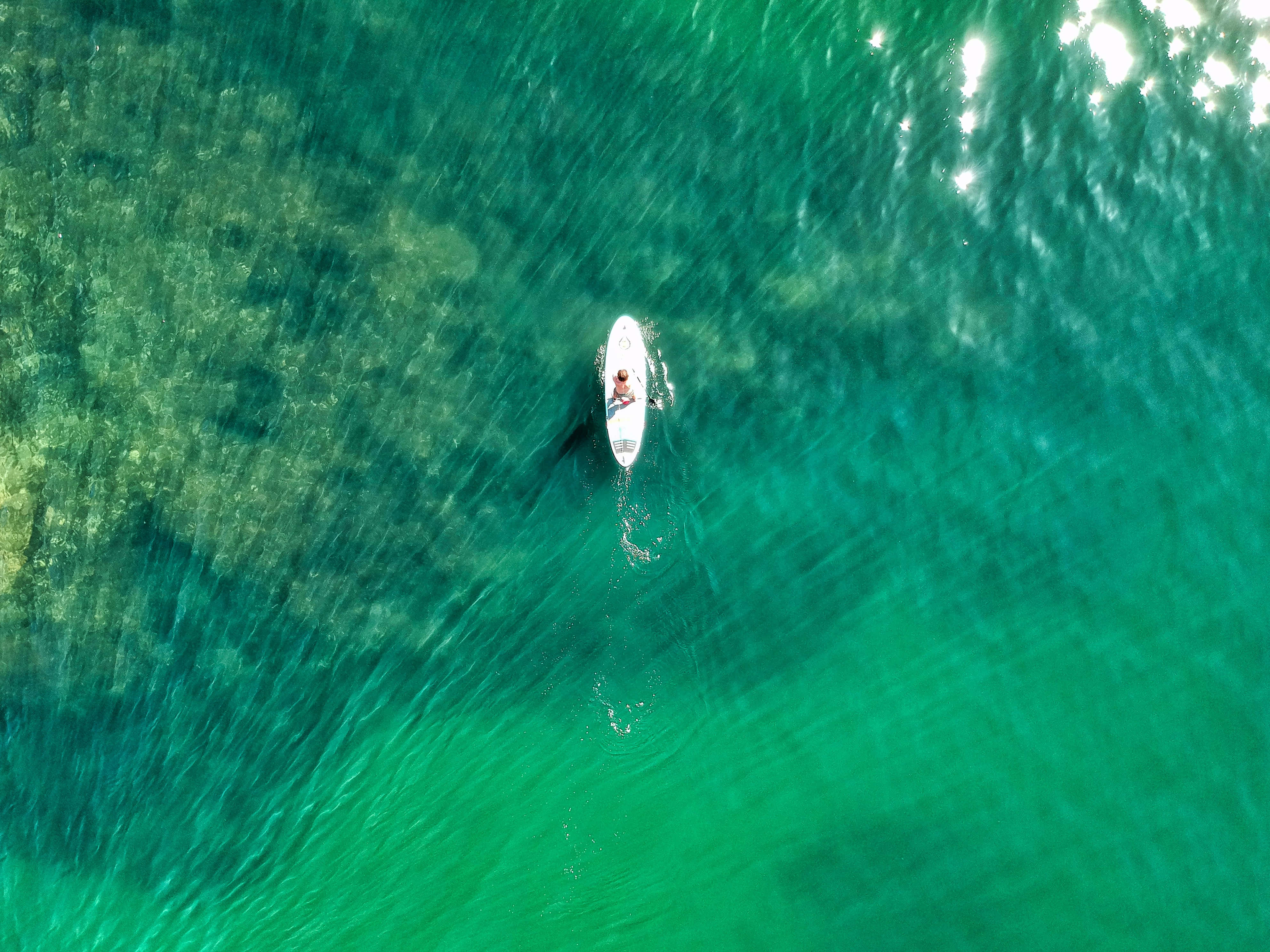 Aqua Green, paddleboarder, crystal clear turquoise waters, 4K Desktop Wallpaper