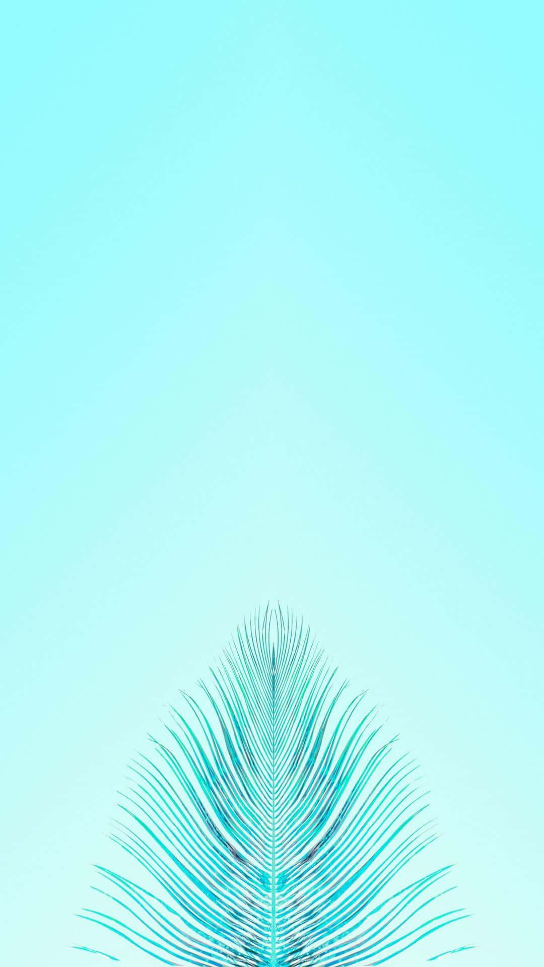 Aqua Green, teal palm frond, soft gradient sky blue background, Full HD Phone Wallpaper