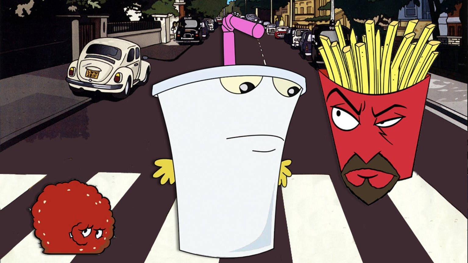 Aqua Teen Hunger Force, zebra crossing, vintage car, HD Desktop Wallpaper
