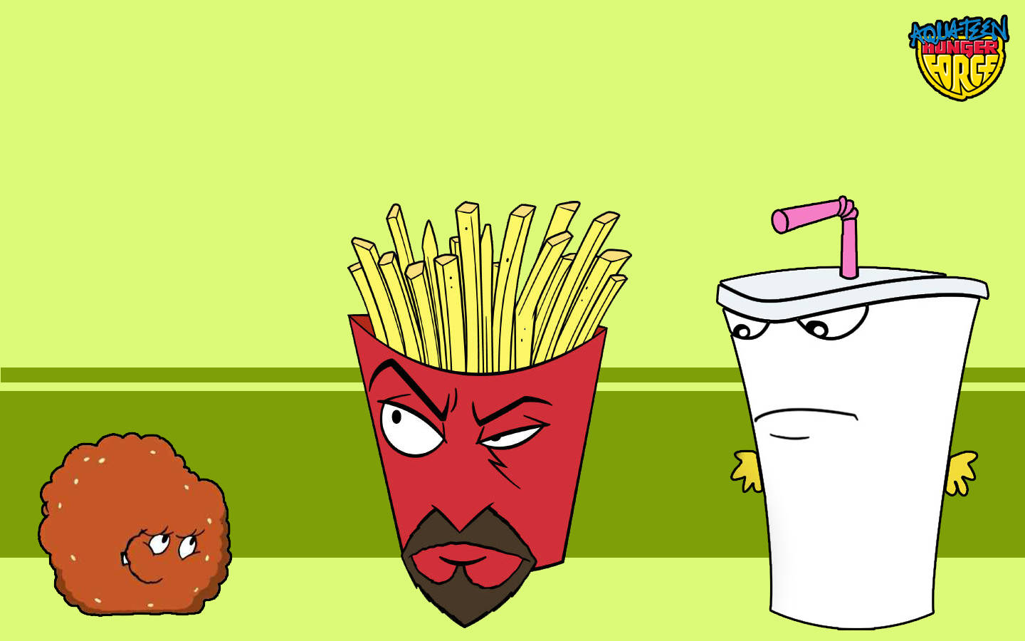 Aqua Teen Hunger Force, green, cartoon fast food items, HD Desktop Wallpaper