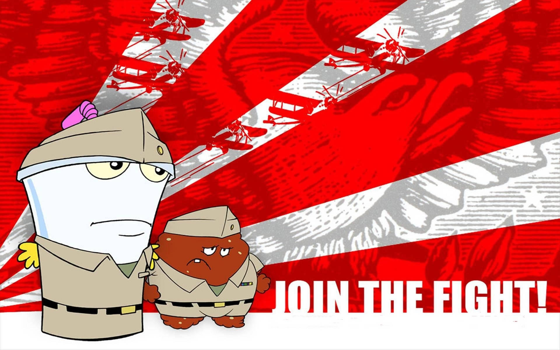 Aqua Teen Hunger Force, red flag, cartoon soldiers, Full HD Desktop Wallpaper