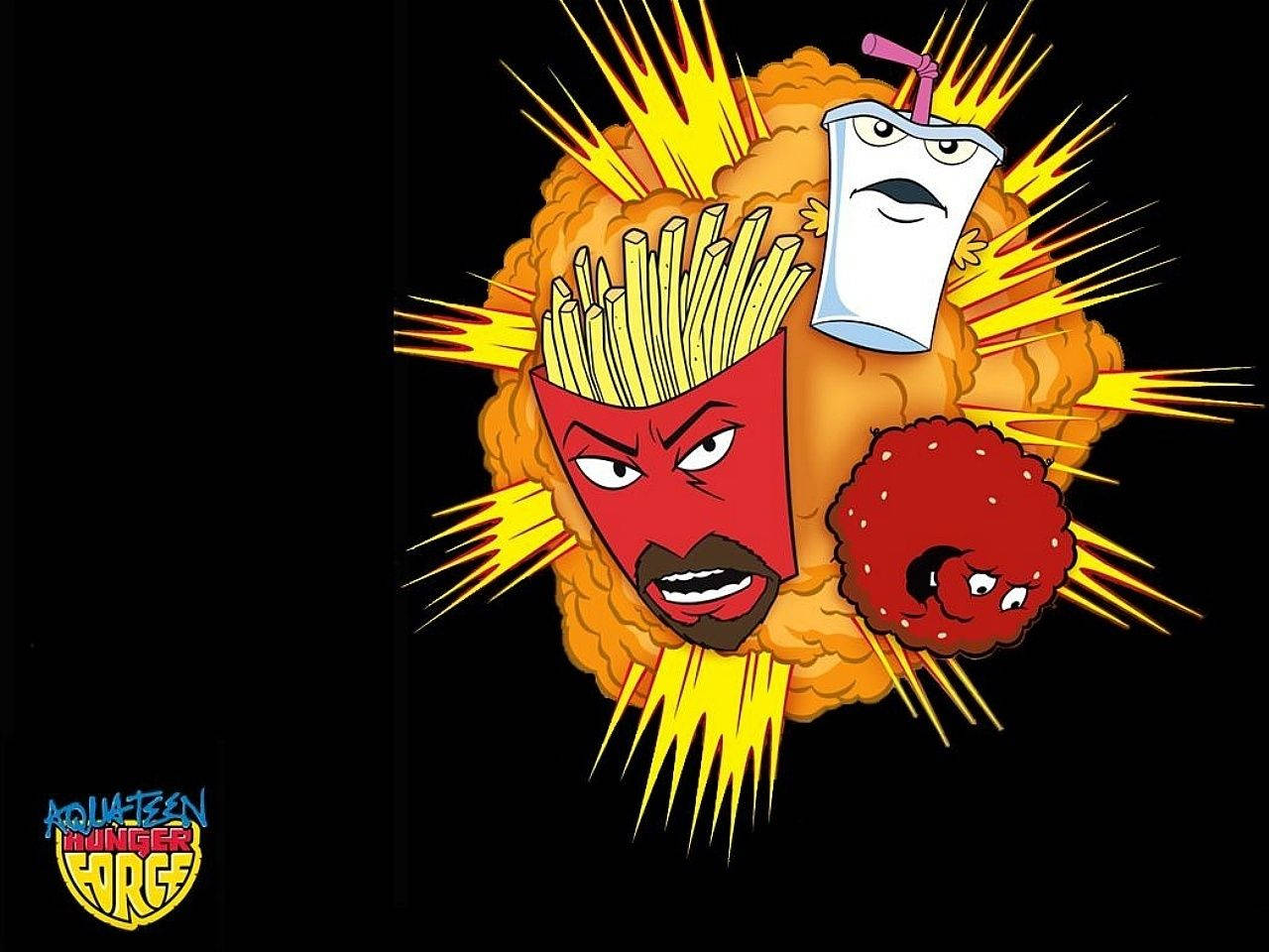 Aqua Teen Hunger Force, golden explosion, black background, HD Desktop Wallpaper