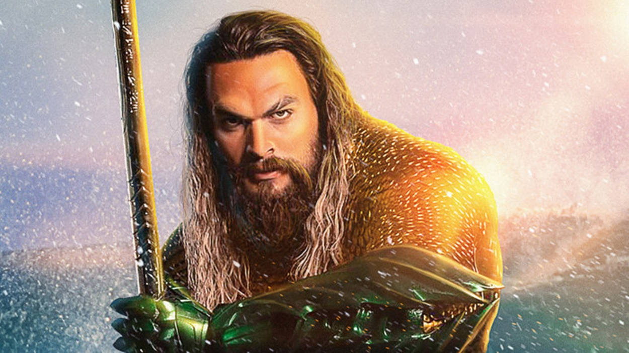 Aquaman, trident, glowing watery backdrop, SD Desktop Wallpaper