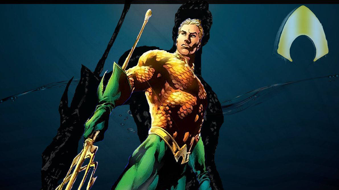 Aquaman, golden armor, trident, SD Desktop Wallpaper