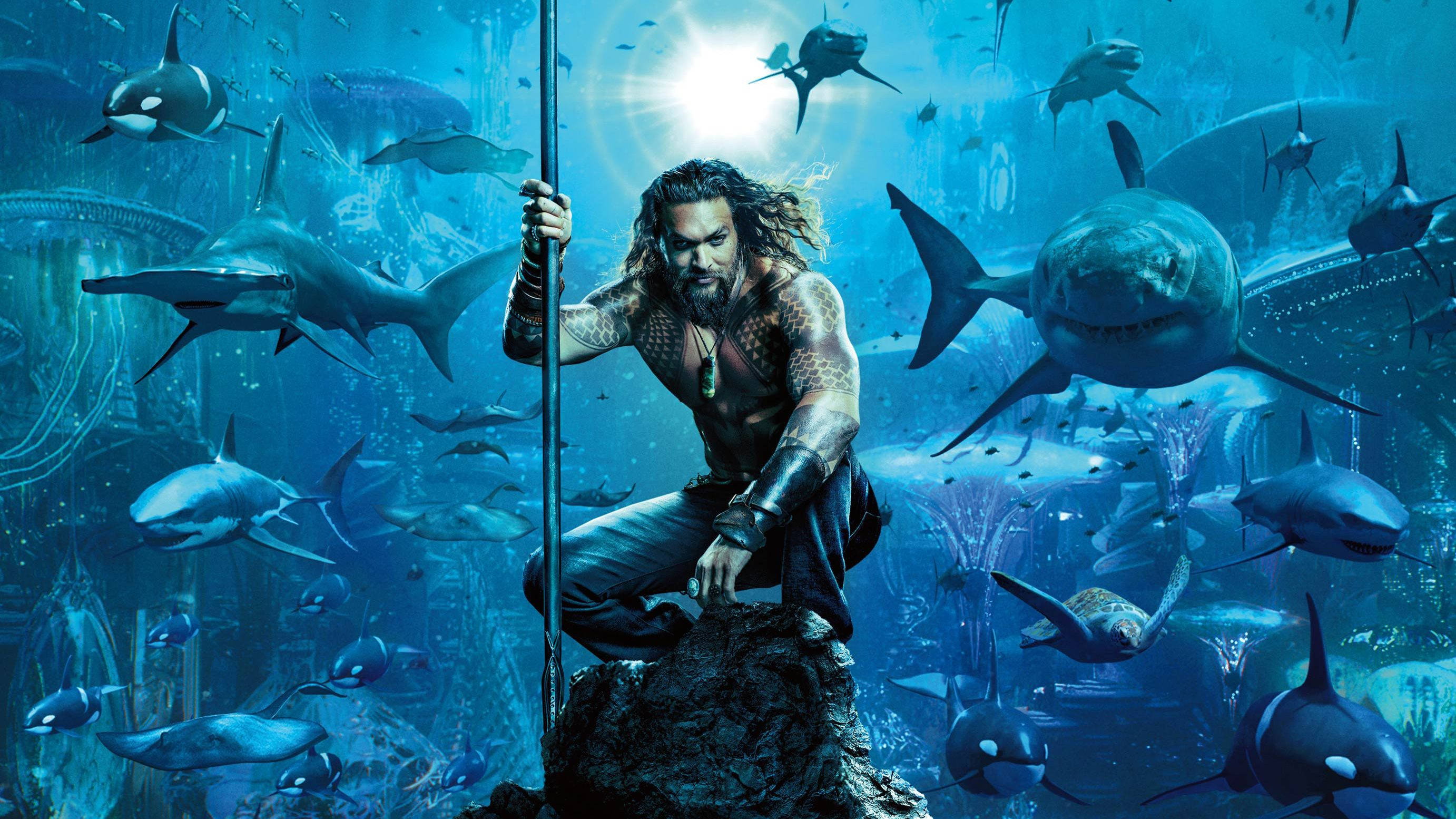 Aquaman, Hollywood movie, trident, 2K Desktop Wallpaper